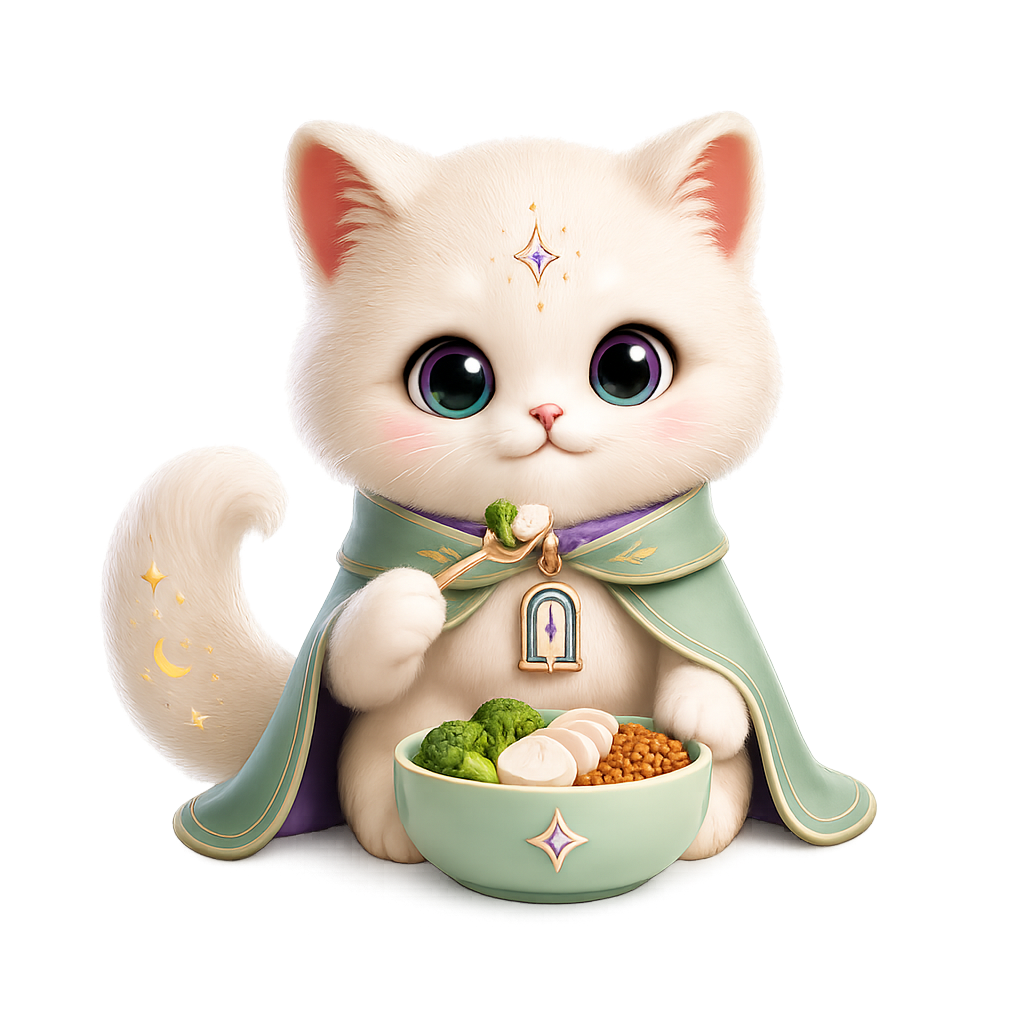 Котик с полезной едой